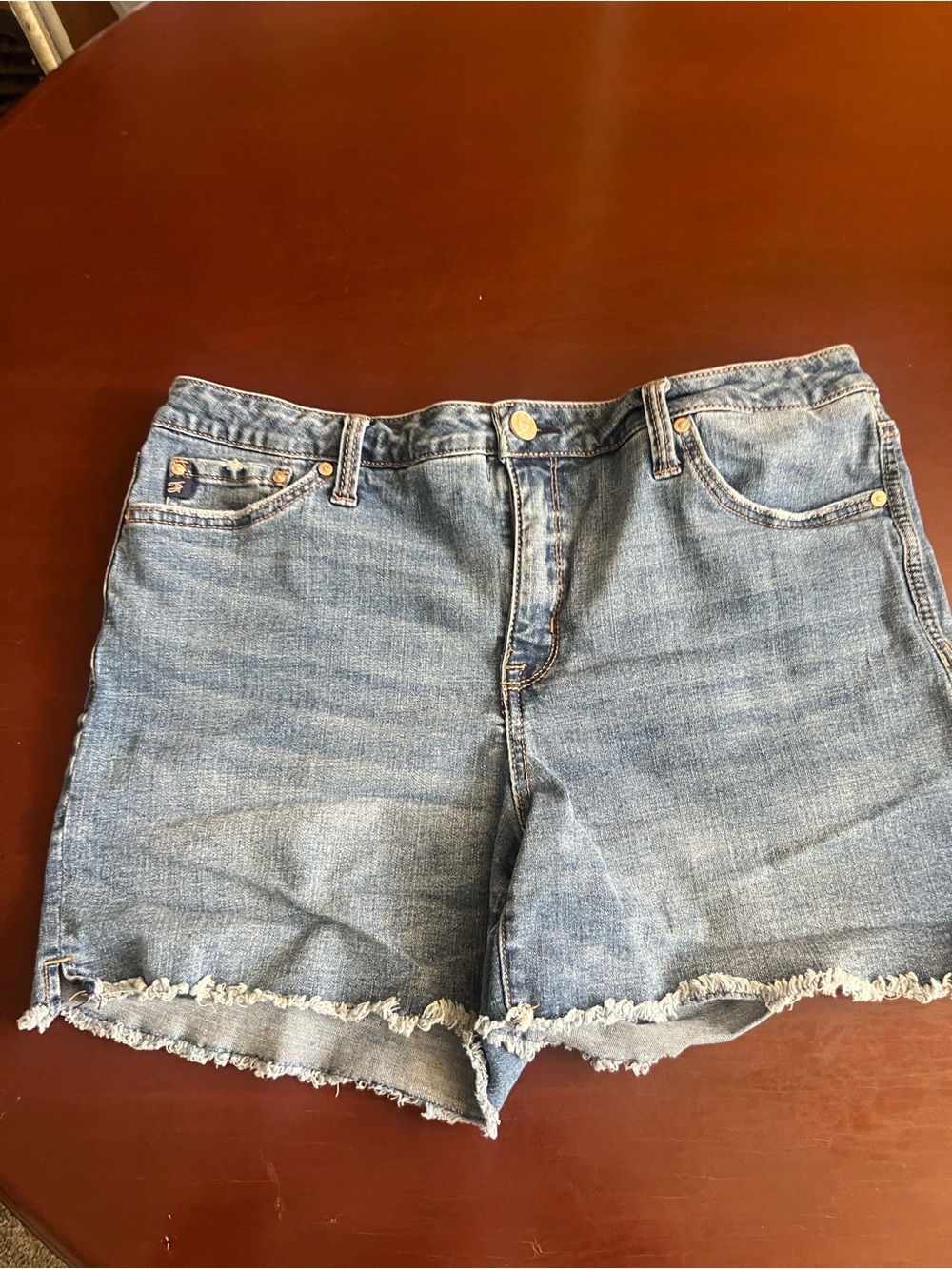 Seven7 Light Blue Frayed Hem Denim Shorts